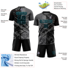 Load image into Gallery viewer, Custom Graffiti Pattern Black Steel Gray-Teal Scratch Sublimation Soccer Uniform Jersey