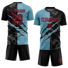 Laden Sie das Bild in den Galerie-Viewer, Custom Graffiti Pattern Maroon Black-Shadow Blue Scratch Sublimation Soccer Uniform Jersey