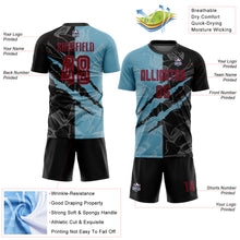 Laden Sie das Bild in den Galerie-Viewer, Custom Graffiti Pattern Maroon Black-Shadow Blue Scratch Sublimation Soccer Uniform Jersey