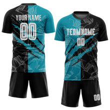Laden Sie das Bild in den Galerie-Viewer, Custom Graffiti Pattern Black-Teal Scratch Sublimation Soccer Uniform Jersey