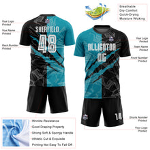 Laden Sie das Bild in den Galerie-Viewer, Custom Graffiti Pattern Black-Teal Scratch Sublimation Soccer Uniform Jersey
