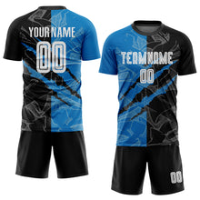 Laden Sie das Bild in den Galerie-Viewer, Custom Graffiti Pattern Black-Blue Scratch Sublimation Soccer Uniform Jersey