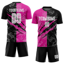 Laden Sie das Bild in den Galerie-Viewer, Custom Graffiti Pattern Black-Deep Pink Scratch Sublimation Soccer Uniform Jersey