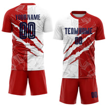 Laden Sie das Bild in den Galerie-Viewer, Custom Graffiti Pattern Navy-Red USA Scratch Sublimation Soccer Uniform Jersey