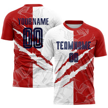 Laden Sie das Bild in den Galerie-Viewer, Custom Graffiti Pattern Navy-Red USA Scratch Sublimation Soccer Uniform Jersey