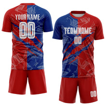 Laden Sie das Bild in den Galerie-Viewer, Custom Graffiti Pattern Red-Royal USA Scratch Sublimation Soccer Uniform Jersey