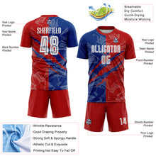 Laden Sie das Bild in den Galerie-Viewer, Custom Graffiti Pattern Red-Royal USA Scratch Sublimation Soccer Uniform Jersey