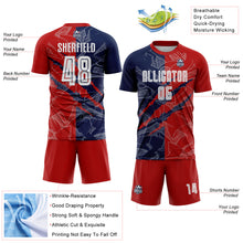 Laden Sie das Bild in den Galerie-Viewer, Custom Graffiti Pattern Red-Navy USA Scratch Sublimation Soccer Uniform Jersey
