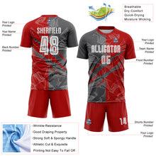 Load image into Gallery viewer, Custom Graffiti Pattern Red-Steel Gray Scratch Sublimation Soccer Uniform Jersey