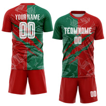 Загрузить изображение в средство просмотра галереи, Custom Graffiti Pattern Red-Kelly Green Scratch Sublimation Soccer Uniform Jersey