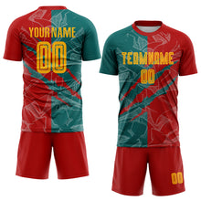 Laden Sie das Bild in den Galerie-Viewer, Custom Graffiti Pattern Yellow Red-Teal Scratch Sublimation Soccer Uniform Jersey
