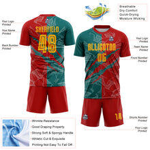 Laden Sie das Bild in den Galerie-Viewer, Custom Graffiti Pattern Yellow Red-Teal Scratch Sublimation Soccer Uniform Jersey