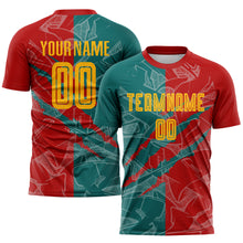Laden Sie das Bild in den Galerie-Viewer, Custom Graffiti Pattern Yellow Red-Teal Scratch Sublimation Soccer Uniform Jersey