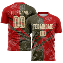 Laden Sie das Bild in den Galerie-Viewer, Custom Graffiti Pattern City Cream Red-Olive Scratch Sublimation Soccer Uniform Jersey