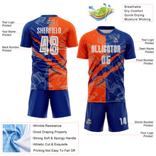 Laden Sie das Bild in den Galerie-Viewer, Custom Graffiti Pattern Royal-Orange Scratch Sublimation Soccer Uniform Jersey
