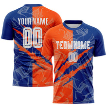Laden Sie das Bild in den Galerie-Viewer, Custom Graffiti Pattern Royal-Orange Scratch Sublimation Soccer Uniform Jersey