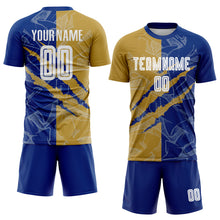Laden Sie das Bild in den Galerie-Viewer, Custom Graffiti Pattern Old Gold-Royal Scratch Sublimation Soccer Uniform Jersey