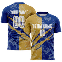 Laden Sie das Bild in den Galerie-Viewer, Custom Graffiti Pattern Old Gold-Royal Scratch Sublimation Soccer Uniform Jersey