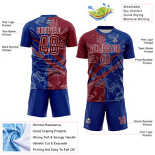 Laden Sie das Bild in den Galerie-Viewer, Custom Graffiti Pattern Crimson-Royal Scratch Sublimation Soccer Uniform Jersey