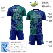 Laden Sie das Bild in den Galerie-Viewer, Custom Graffiti Pattern Teal-Royal Scratch Sublimation Soccer Uniform Jersey