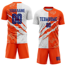 Laden Sie das Bild in den Galerie-Viewer, Custom Graffiti Pattern Royal-Orange Scratch Sublimation Soccer Uniform Jersey