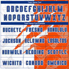 Laden Sie das Bild in den Galerie-Viewer, Custom Graffiti Pattern Royal-Orange Scratch Sublimation Soccer Uniform Jersey