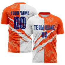 Laden Sie das Bild in den Galerie-Viewer, Custom Graffiti Pattern Royal-Orange Scratch Sublimation Soccer Uniform Jersey