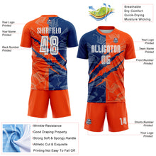 Laden Sie das Bild in den Galerie-Viewer, Custom Graffiti Pattern US Navy Blue-Orange Scratch Sublimation Soccer Uniform Jersey