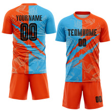 Laden Sie das Bild in den Galerie-Viewer, Custom Graffiti Pattern Black Sky Blue-Orange Scratch Sublimation Soccer Uniform Jersey