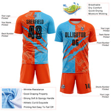 Laden Sie das Bild in den Galerie-Viewer, Custom Graffiti Pattern Black Sky Blue-Orange Scratch Sublimation Soccer Uniform Jersey