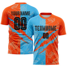 Laden Sie das Bild in den Galerie-Viewer, Custom Graffiti Pattern Black Sky Blue-Orange Scratch Sublimation Soccer Uniform Jersey