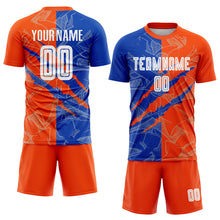 Laden Sie das Bild in den Galerie-Viewer, Custom Graffiti Pattern Thunder Blue-Orange Scratch Sublimation Soccer Uniform Jersey