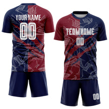 Laden Sie das Bild in den Galerie-Viewer, Custom Graffiti Pattern Crimson-Navy Scratch Sublimation Soccer Uniform Jersey