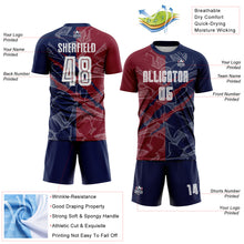 Laden Sie das Bild in den Galerie-Viewer, Custom Graffiti Pattern Crimson-Navy Scratch Sublimation Soccer Uniform Jersey
