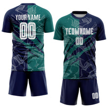 Laden Sie das Bild in den Galerie-Viewer, Custom Graffiti Pattern Teal-Navy Scratch Sublimation Soccer Uniform Jersey