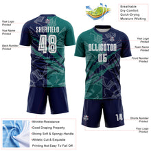 Laden Sie das Bild in den Galerie-Viewer, Custom Graffiti Pattern Teal-Navy Scratch Sublimation Soccer Uniform Jersey