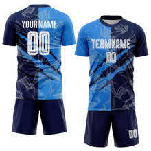Laden Sie das Bild in den Galerie-Viewer, Custom Graffiti Pattern Powder Blue-Navy Scratch Sublimation Soccer Uniform Jersey