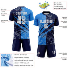 Laden Sie das Bild in den Galerie-Viewer, Custom Graffiti Pattern Powder Blue-Navy Scratch Sublimation Soccer Uniform Jersey