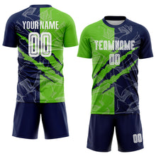 Laden Sie das Bild in den Galerie-Viewer, Custom Graffiti Pattern Aurora Green-Navy Scratch Sublimation Soccer Uniform Jersey