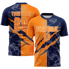 Laden Sie das Bild in den Galerie-Viewer, Custom Graffiti Pattern Bay Orange-Navy Scratch Sublimation Soccer Uniform Jersey