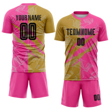 Laden Sie das Bild in den Galerie-Viewer, Custom Graffiti Pattern Black Old Gold-Pink Scratch Sublimation Soccer Uniform Jersey