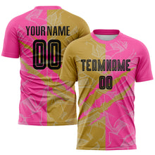 Laden Sie das Bild in den Galerie-Viewer, Custom Graffiti Pattern Black Old Gold-Pink Scratch Sublimation Soccer Uniform Jersey