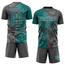 Load image into Gallery viewer, Custom Graffiti Pattern Teal-Steel Gray Scratch Sublimation Soccer Uniform Jersey