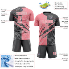 Load image into Gallery viewer, Custom Graffiti Pattern Medium Pink-Steel Gray Scratch Sublimation Soccer Uniform Jersey
