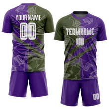 Laden Sie das Bild in den Galerie-Viewer, Custom Graffiti Pattern Olive-Purple Scratch Sublimation Soccer Uniform Jersey
