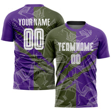 Laden Sie das Bild in den Galerie-Viewer, Custom Graffiti Pattern Olive-Purple Scratch Sublimation Soccer Uniform Jersey