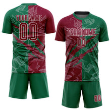 Загрузить изображение в средство просмотра галереи, Custom Graffiti Pattern Maroon-Kelly Green Scratch Sublimation Soccer Uniform Jersey