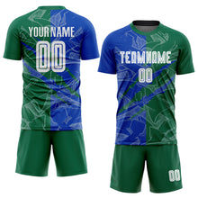 Charger l'image dans la galerie, Custom Graffiti Pattern Thunder Blue-Kelly Green Scratch Sublimation Soccer Uniform Jersey