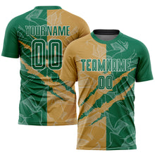 Загрузить изображение в средство просмотра галереи, Custom Graffiti Pattern Kelly Green-Old Gold Scratch Sublimation Soccer Uniform Jersey