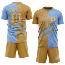 Charger l'image dans la galerie, Custom Graffiti Pattern Old Gold-Light Blue Scratch Sublimation Soccer Uniform Jersey